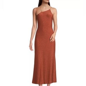 Misha Collection Maple Metallic Asymmetric Midi Dress in Golden Spice NWT Size 8